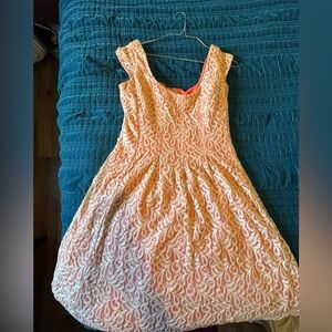 Elegant Orange and Cream Lace Dress